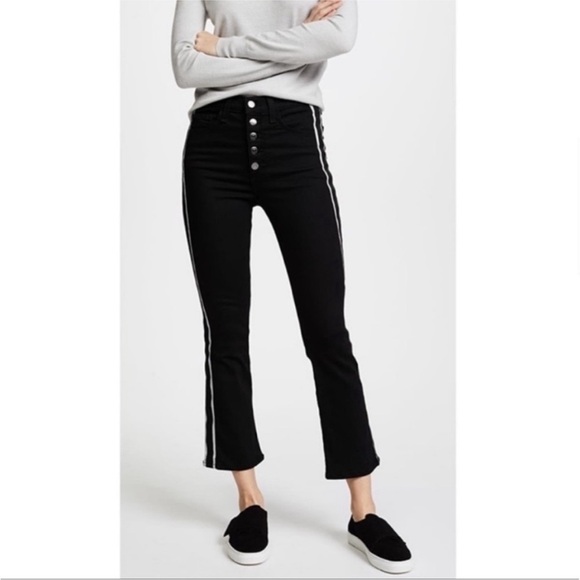 Veronica Beard Carolyn Baby Boot Cropped Jeans W/ Tux Stripes In Raven - Picture 2 of 16